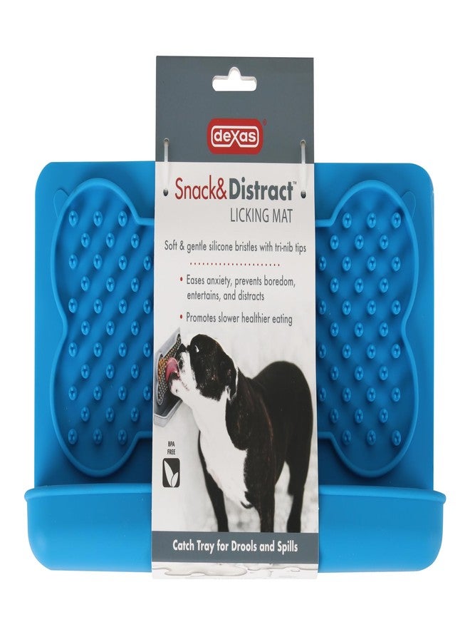 Dexas Snack & Distract Licking Mat with Catch Tray for Dogs and Cats-9.5"x 5.5", Pro Blue. Sticks to Most Slick or Smooth Surfaces. Eases Anxiety, Prevents Boredom, Entertains and Distracts. - Image 5