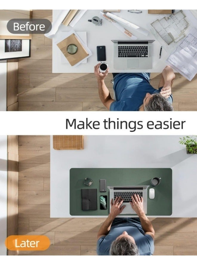 Leather desk pad protective cover, office desk pad, large mouse pad, non-slip PU leather desk pad, laptop desk pad, waterproof office writing pad, suitable for office and home (green, 100cm*40cm)