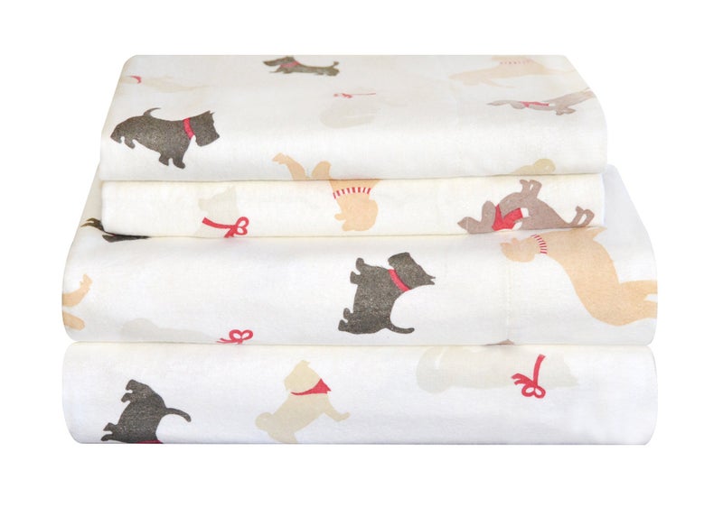Pointehaven Flannel 170 GSM Sheet SetQueen Winter Dogs