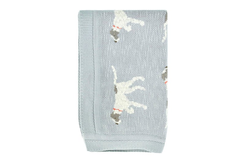 Creative Co-Op DF2527 40" L x 32" W Cotton Knit Baby Dog Blanket, Blue, Small - Image 1