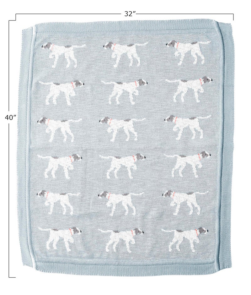 Creative Co-Op DF2527 40" L x 32" W Cotton Knit Baby Dog Blanket, Blue, Small - Image 2