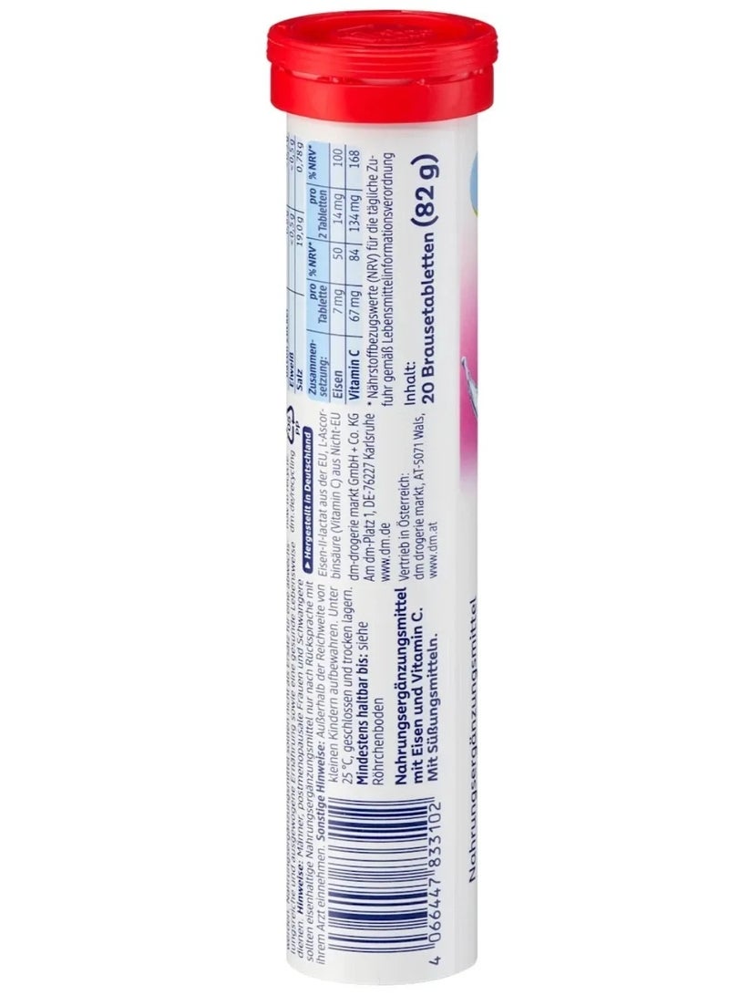 Mivolis Effervescent Iron + Vitamin C Dietary Supplement Tablets, Blackcurrant Flavor, 4 x 20 Tablets - Image 3