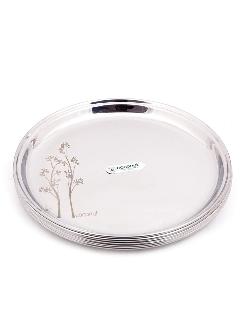 Coconut coconut Stainless Steel Laser Design Dinner Plate/Thali/Kumcha - Pack of 6 (Diameter 12 Inch)  - Image 1
