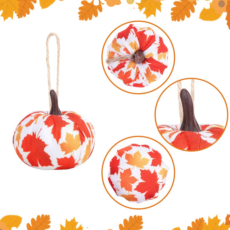 Wehhbtye 12PCS Fall Thanksgiving Pumpkin Hanging Ornaments-Maple Leaf Plaid Fabric Wrapped Pumpkin Shaped Ornament Orange White Buffalo Pumpkin Ball for Thanksgiving Day Autumn Party Home Decor - Image 3