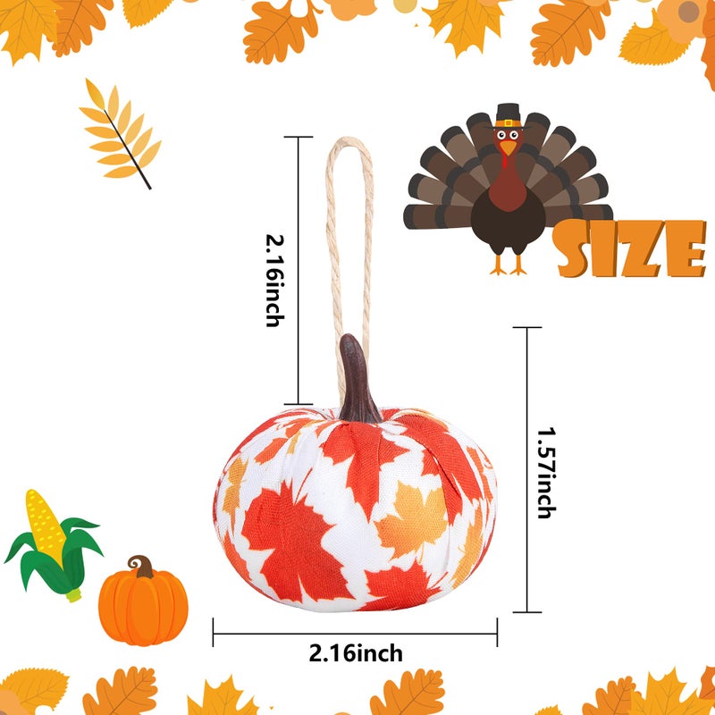 Wehhbtye 12PCS Fall Thanksgiving Pumpkin Hanging Ornaments-Maple Leaf Plaid Fabric Wrapped Pumpkin Shaped Ornament Orange White Buffalo Pumpkin Ball for Thanksgiving Day Autumn Party Home Decor - Image 2