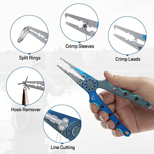 Piscifun Fishing Pliers - Saltwater & Fly Fishing with Hook Remover, Braid Cutters, Sheath & Lanyard - Blue - Image 3