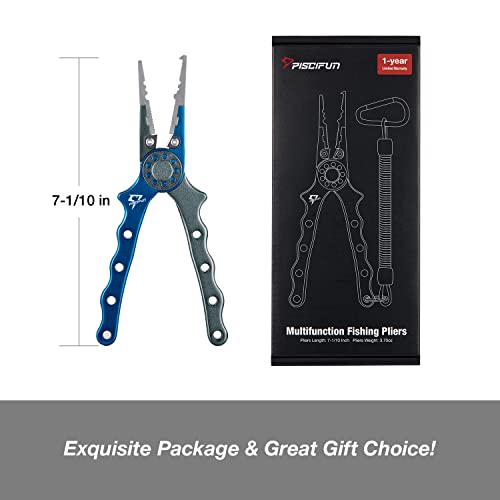 Piscifun Fishing Pliers - Saltwater & Fly Fishing with Hook Remover, Braid Cutters, Sheath & Lanyard - Blue - Image 5
