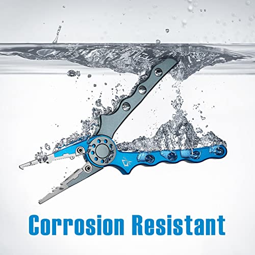 Piscifun Fishing Pliers - Saltwater & Fly Fishing with Hook Remover, Braid Cutters, Sheath & Lanyard - Blue - Image 2