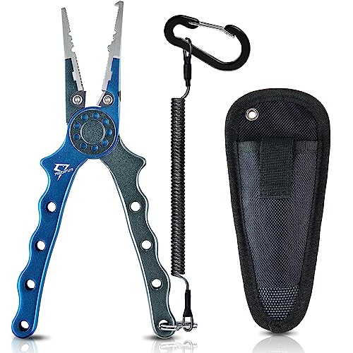Piscifun Fishing Pliers - Saltwater & Fly Fishing with Hook Remover, Braid Cutters, Sheath & Lanyard - Blue - Image 1