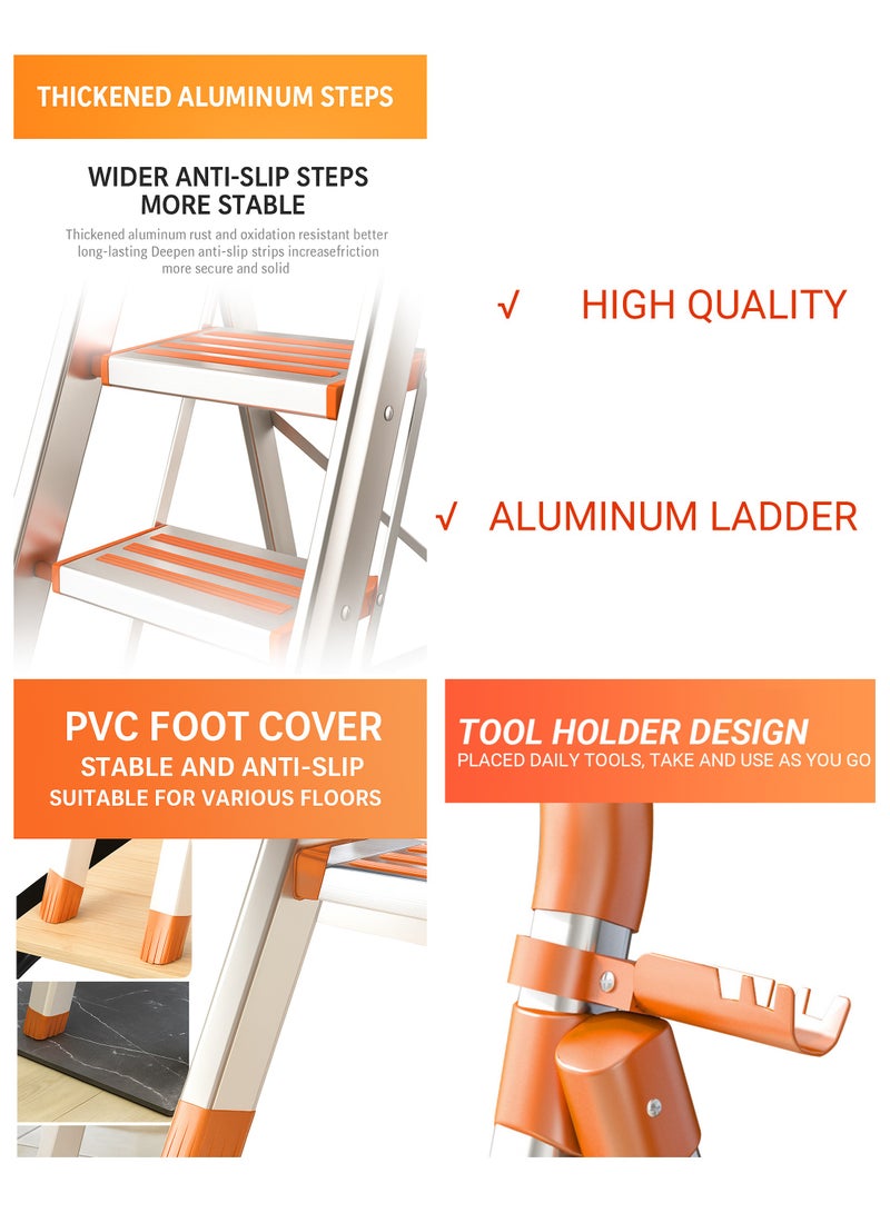 SUNRISE 6 Step Folding Aluminum Ladder Lightweight Anti Slip with Tool Hook for Home and Kitchen Use  - Image 2