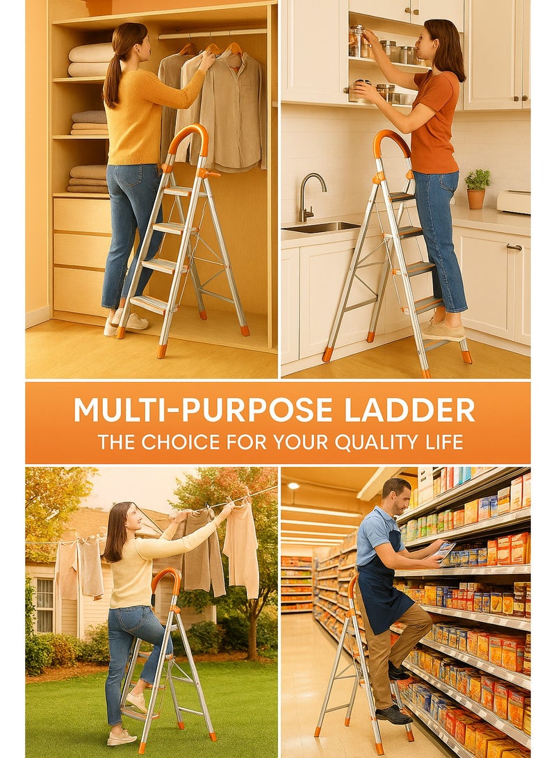 SUNRISE 6 Step Folding Aluminum Ladder Lightweight Anti Slip with Tool Hook for Home and Kitchen Use  - Image 3