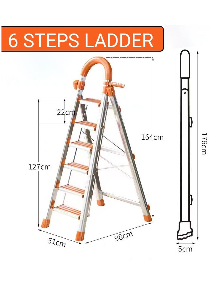 SUNRISE 6 Step Folding Aluminum Ladder Lightweight Anti Slip with Tool Hook for Home and Kitchen Use  - Image 4
