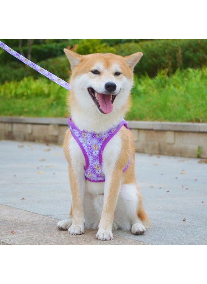 AKTVSHOW Moonpet Step in Air Dog Harness Leash Set- All Weather Reflective No-Pull Floral Pattern Padded Mesh Vest Harness for Cats Puppy Extra-Small Small Medium Large Dogs - Purple Flower - M  - Image 4