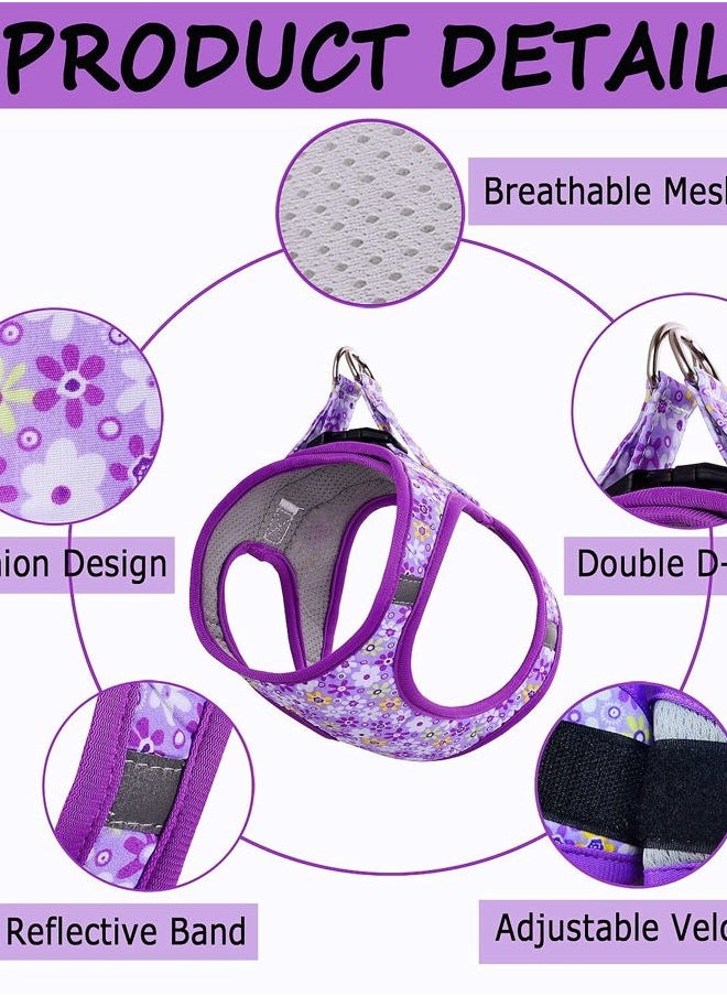 AKTVSHOW Moonpet Step in Air Dog Harness Leash Set- All Weather Reflective No-Pull Floral Pattern Padded Mesh Vest Harness for Cats Puppy Extra-Small Small Medium Large Dogs - Purple Flower - M  - Image 2