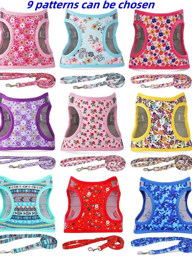 AKTVSHOW Moonpet Step in Air Dog Harness Leash Set- All Weather Reflective No-Pull Floral Pattern Padded Mesh Vest Harness for Cats Puppy Extra-Small Small Medium Large Dogs - Purple Flower - M  - Image 3