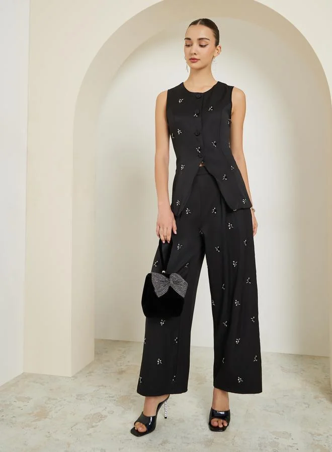 Styli Black Embellished Sleeveless Waistcoat