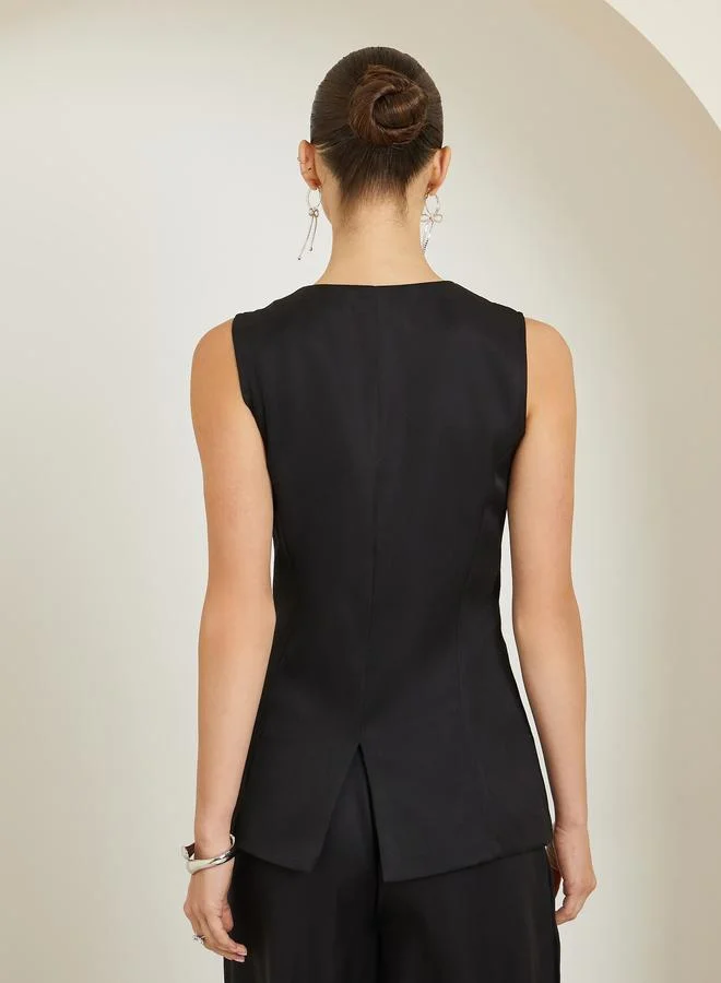 Styli  Black Embellished Sleeveless Waistcoat for Women | Best Price UAE