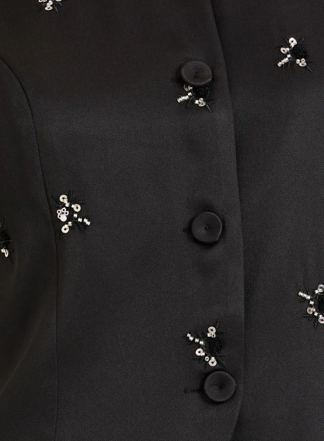 Styli  Black Embellished Sleeveless Waistcoat for Women | Best Price UAE