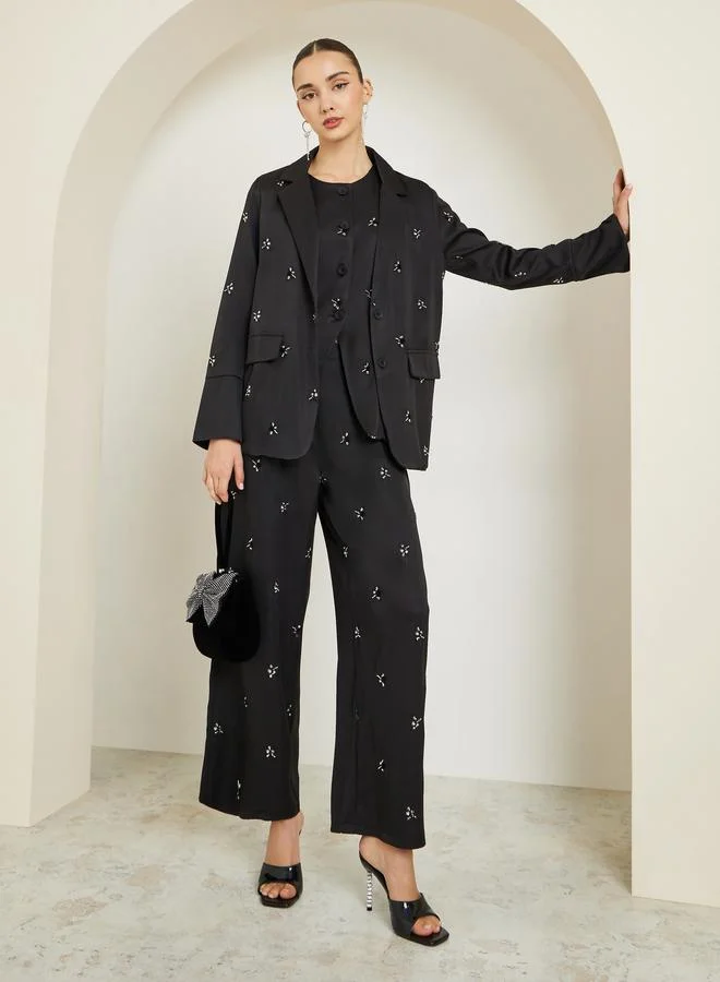 Styli  Black Embellished Sleeveless Waistcoat for Women | Best Price UAE