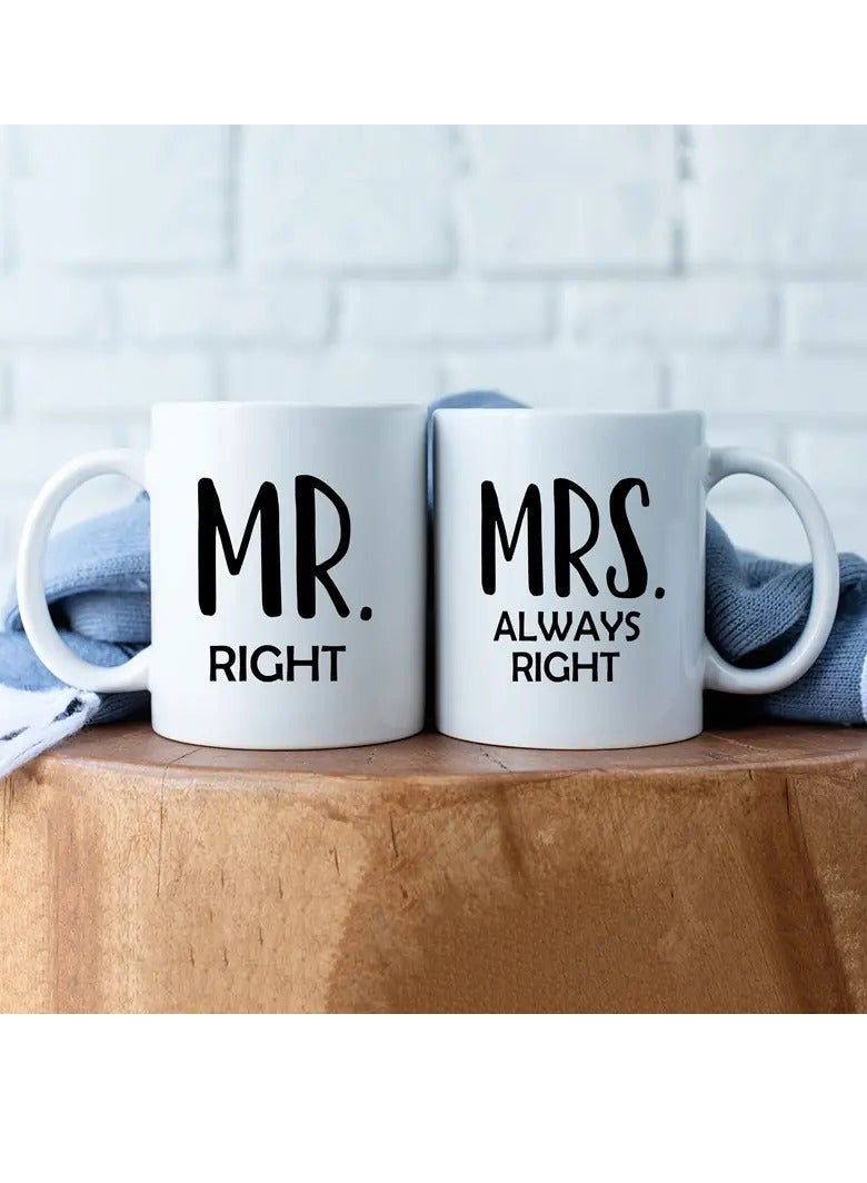 RYN 2pcs, Mr Right And Mrs Always Right Coffee Mugs Set, Wedding Gifts For Couple, Newly Wed Gifts For Bride And Groom Bridal Shower, Engagement Gifts For Couples, Newlyweds Gift, Married Couples Anniversary - Image 2