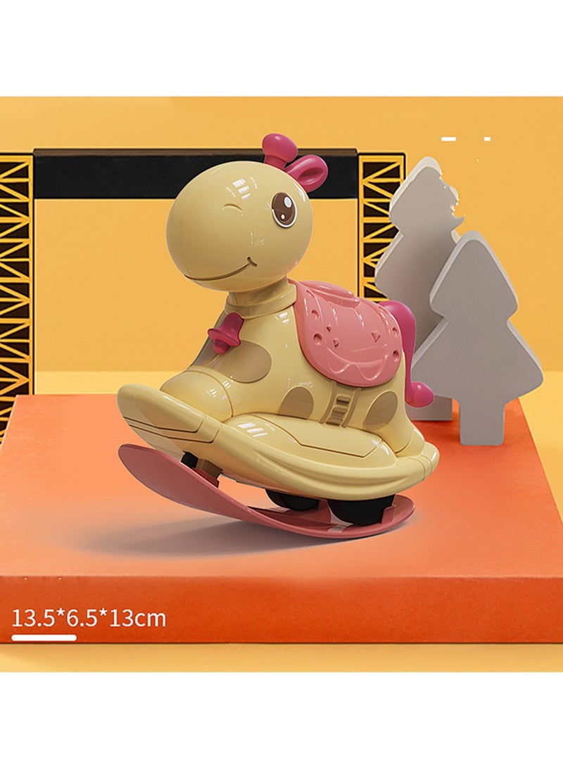 Children'S Push-To-Slide Animal Wooden Horse Kindergarten Gift Dual-Purpose Rocking Horse Inertia Pull-Back Car (Yellow Deer Sliding Rocking Car)  - Image 2