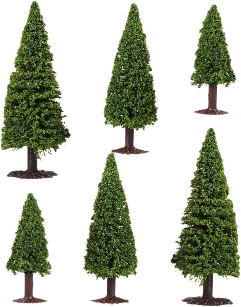 Permanent & temporary usable SEWACC 6Pcs Miniature Pine Trees Model Scenery Figures for DIY Landscape Decor Green Plastic Model Trees for Railroad and Diorama Building Freeze crack proof - Image 1