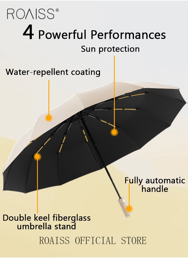 roaiss - Unisex Full Automatic Umbrella Rain and Shine Dual Use Large Reinforced Thickened Portable Arc Umbrella for UV Protection Strong Rain Resistant and Windproof Parasol - Image 1