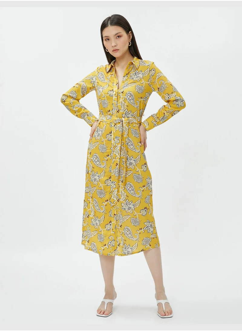 KOTON Belted Midi Shirt Dress