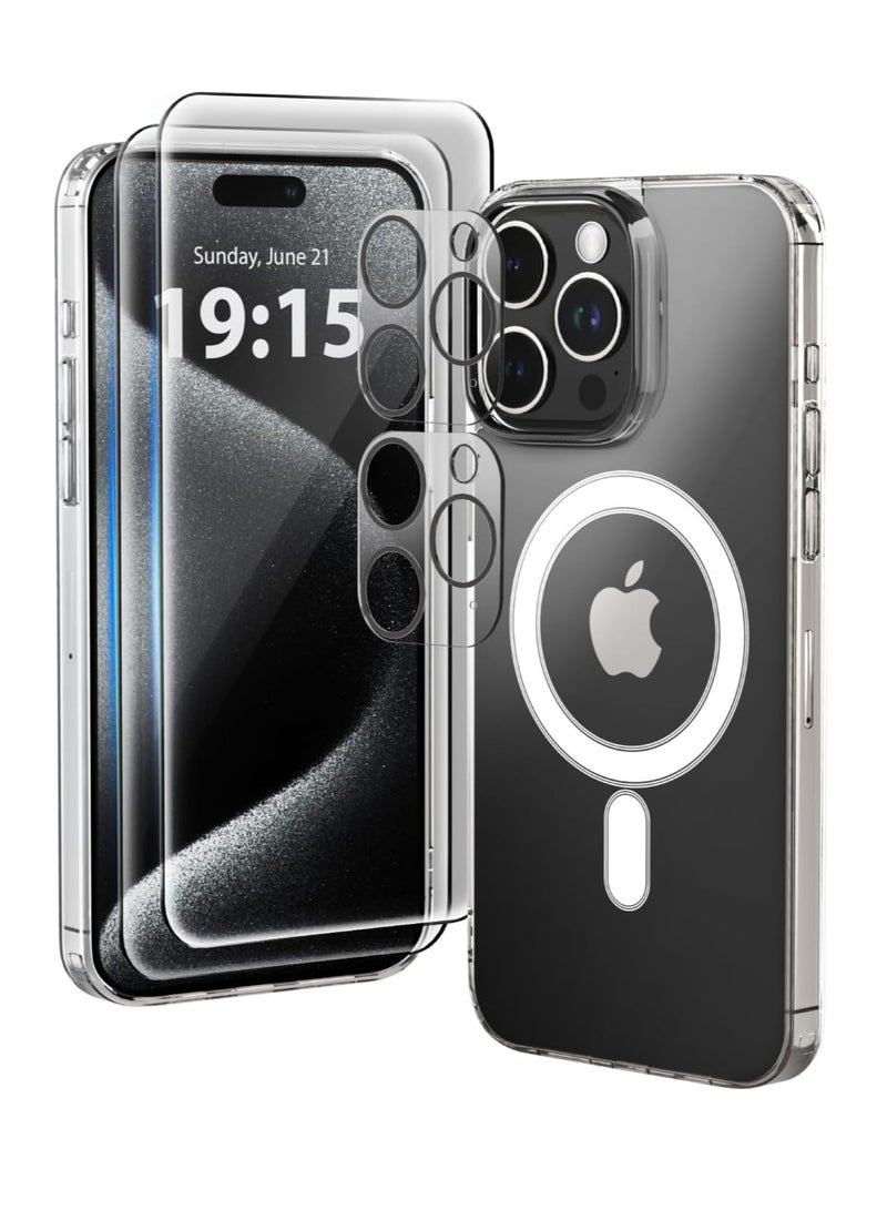 ELTRAZONE "ELTRAZONE iPhone 15 Pro Max 5-in-1 Case – Clear, MagSafe-Compatible, Shockproof with Air-Guard Corners, Includes 2x Screen Protectors & 2x Camera Lens Protectors" - Image 1