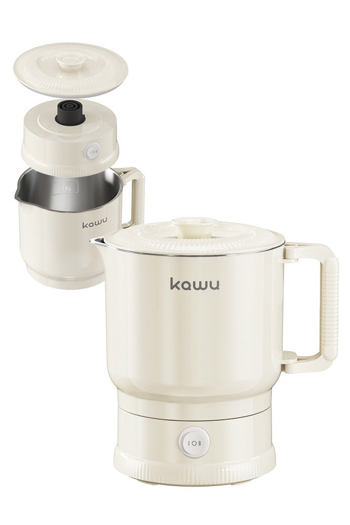 Kawu Foldable Travel Electric Kettle Small Water Boiler, 800ml Portable Tea Kettle Mini Crock Pot Electric Teapot with Auto Shut Off for Travel, Camping, RV, Home (316 Stainless Steel Liner) - Image 1
