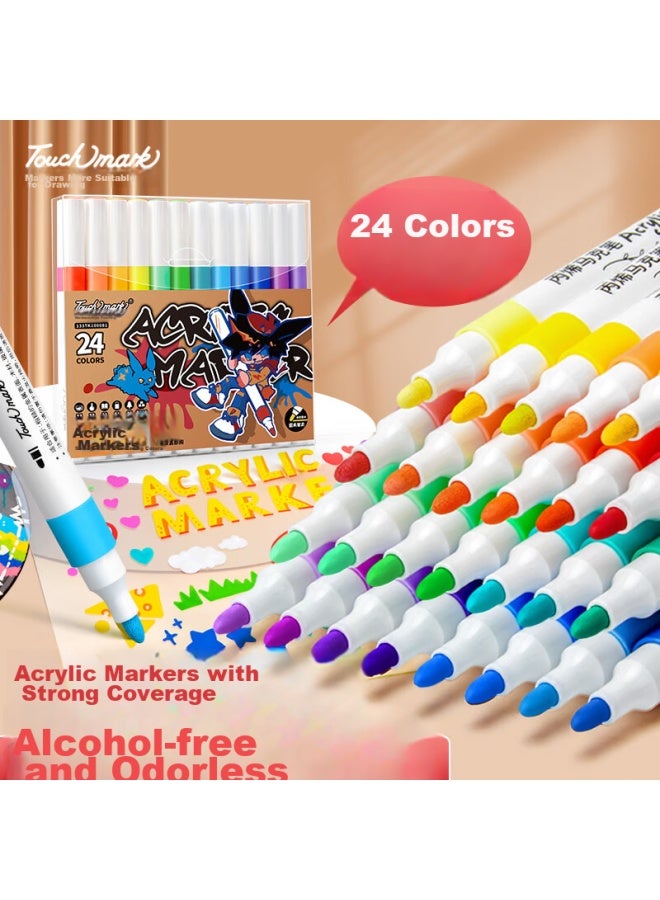 Touch Mark Acrylic Markers, 24 Colors, Water-based Paint Pens, Watercolor Pens, No-press, Waterproof, Quick-drying, Graffiti, Diy Acrylic Paint, Painting Brushes, Student And Children's Gift - Image 1