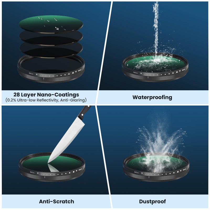 Akanabi 67mm Variable ND2-400 Filter for Phone/DSLR, HD Adjustable Neutral Density Filter with Universal Clip,Adapter Ring, Lens Attachment for iPhone 16 15 14 13 12 Samsung Pixel and Other Smartphones/Camera - Image 5