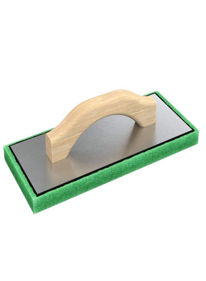 Bon Fine Green Foam Float 12 in. x 5 in. x 3/4 in. with Wood Handle and Aluminum Backing for Plaster, Stucco, and Concrete Finishing