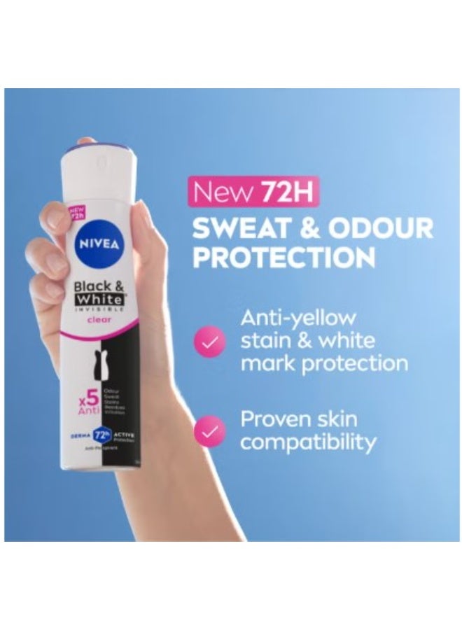 نيفيا بخاخ مزيل عرق مضاد للتعرق NIVEA Black & White Invisible Original للنساء 150 مل عبوة من 2 – حماية حتى 72 ساعة ضد التعرق والروائح - Image 2