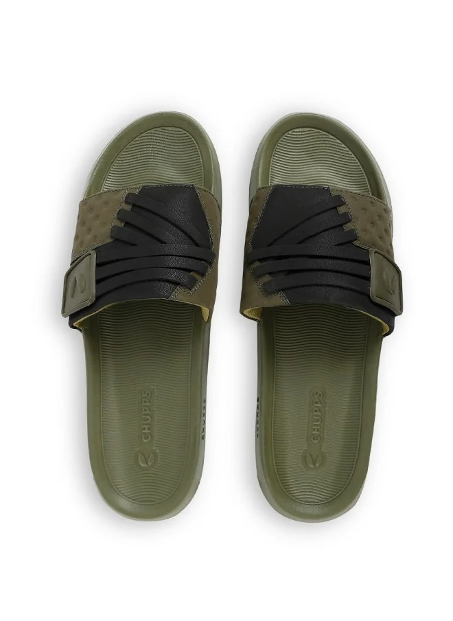 CHUPPS Olive Green Cross Powergrip Sliders for Men