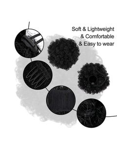 2 Pieces Afro Puff Drawstring Ponytail Synthetic Short Curly Hair Afro Bun Extension Afro Chignon Hairpieces Wig Updo Hair Extensions (Black)