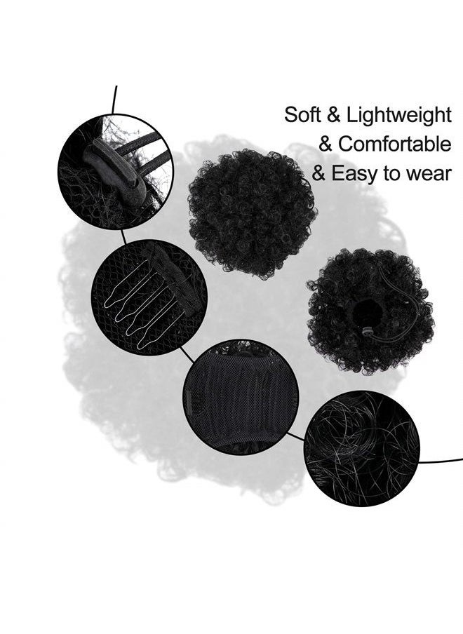 WILLBOND - 2 Pieces Afro Puff Drawstring Ponytail Synthetic Short Curly Hair Afro Bun Extension Afro Chignon Hairpieces Wig Updo Hair Extensions (Black) - Image 1