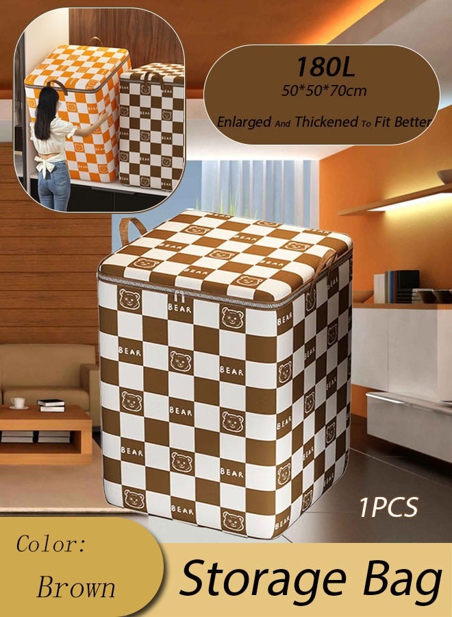 Bear 180l Large Capacity Clothes Storage Bag Moving Packing Bag Portable Storage Box Waterproof And Moisture-Proof Non-Woven Fabric Storage Bag With Durable Handle Zipper For Clothing Blanket Bed Sheets Pillows And Toys Brown - Image 1
