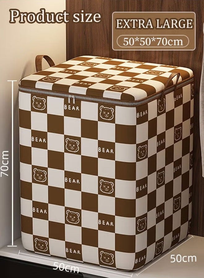 Bear 180l Large Capacity Clothes Storage Bag Moving Packing Bag Portable Storage Box Waterproof And Moisture-Proof Non-Woven Fabric Storage Bag With Durable Handle Zipper For Clothing Blanket Bed Sheets Pillows And Toys Brown - Image 2