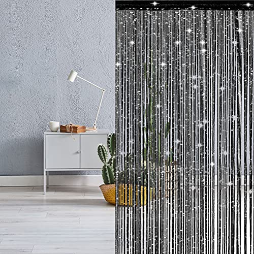 Thboxes String Door Curtains Backdrop Curtain Glitter Fly Screens for Doors Door Screens for Keeping Out Flies for Doorways Divider Decotations 39 X 787 Black