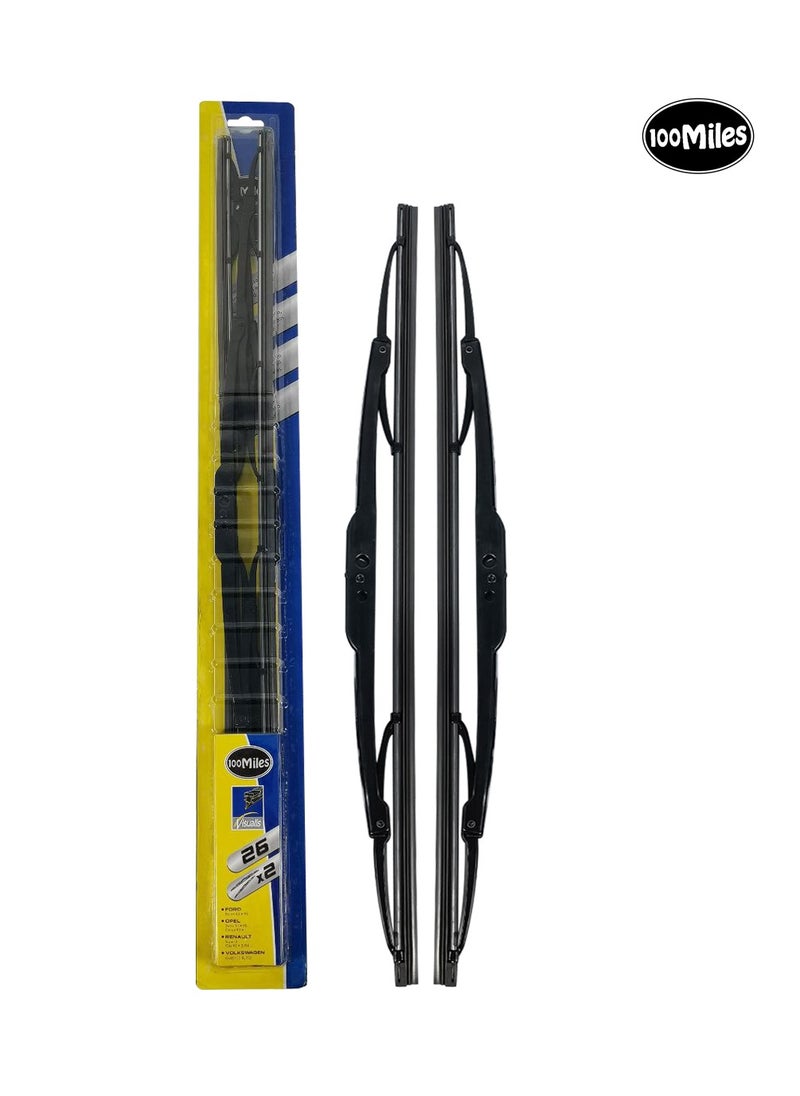 100Miles Car Wiper Blades 26 inch Professional Grade 2 Pcs Set Universal Car Wiper Blades 100miles  - Image 1