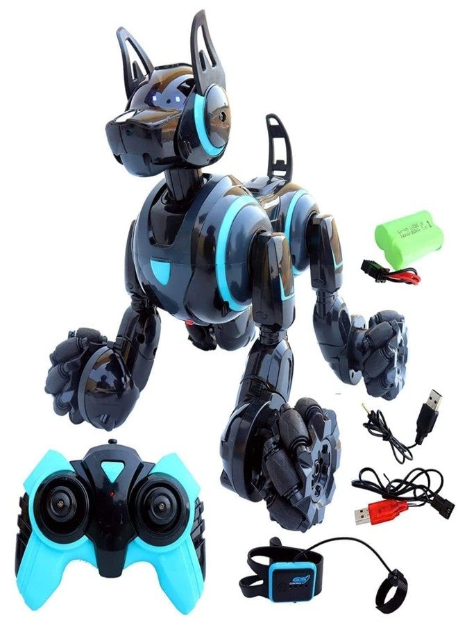 Brighterbee Stunt Robot Dog The Radio-Controlled Robot Dog Toy, Stunt Dog Toy 2.4G Intelligent RC Remote Control Stunt Robot Dog Toy with Inductive Function Light Sounds Robot Dog USB Chargeble - Image 1