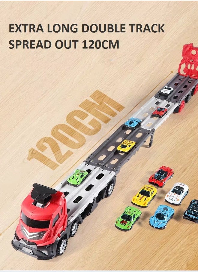 Quivlox - Toddler Toys for 3 4 5 6 Years Old Boys, With Music Die-Cast Transport Truck Car Toys 48-Inch Race Track for Boys Kids, Toddler Car Toys Track Set for Kids Boys Girls - Image 1
