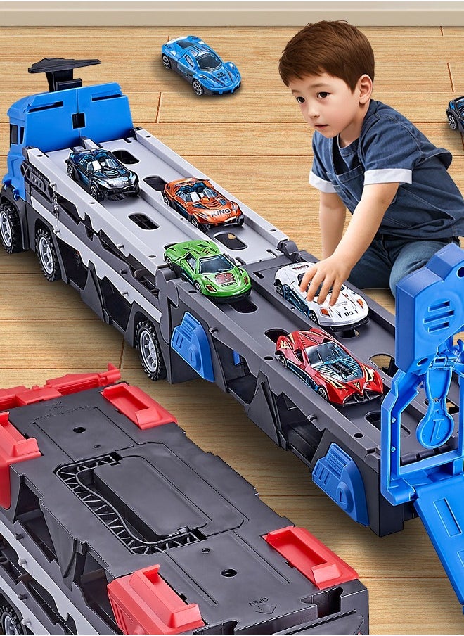 Quivlox - Toddler Toys for 3 4 5 6 Years Old Boys, With Music Die-Cast Transport Truck Car Toys 48-Inch Race Track for Boys Kids, Toddler Car Toys Track Set for Kids Boys Girls - Image 1