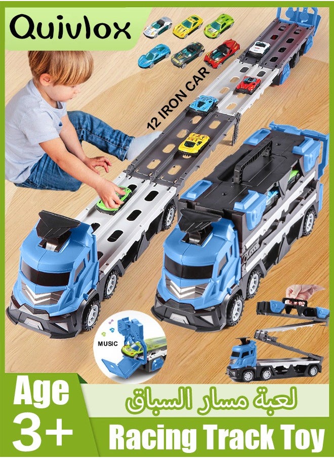 Quivlox - Toddler Toys for 3 4 5 6 Years Old Boys, With Music Die-Cast Transport Truck Car Toys 48-Inch Race Track for Boys Kids, Toddler Car Toys Track Set for Kids Boys Girls - Image 1