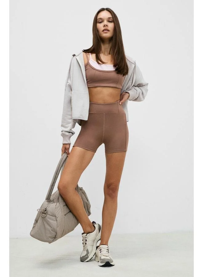 Urban Beat  FLINTRA Women's Soft and Stretchy Textured Banded Short Taupe Leggings with Flatlock Stitching and Print Details. for Women | Best Price UAE