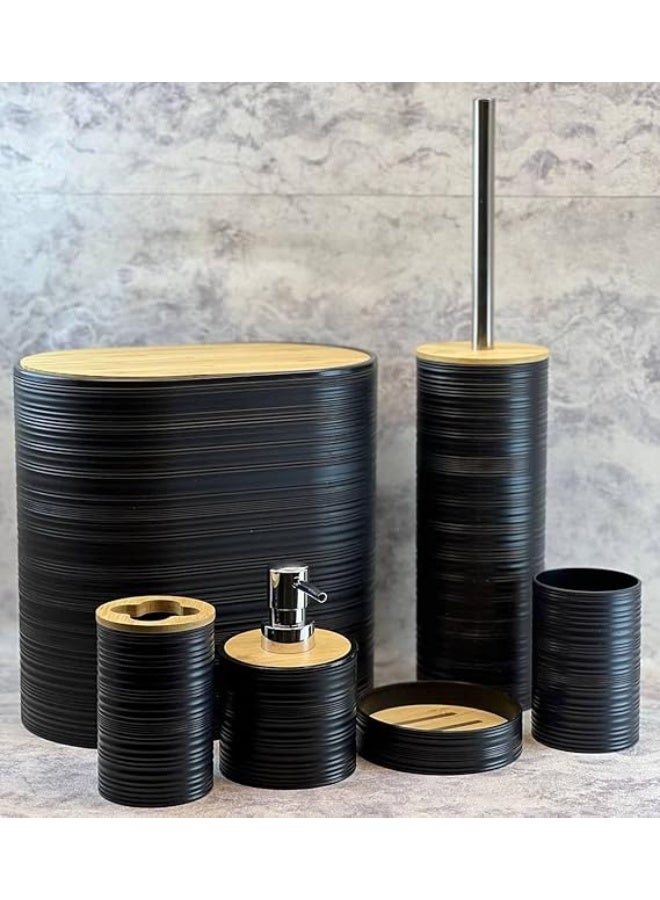 طقم إكسسوارات حمام متكامل باسكت بيضاوي بغطاء خشبي تصميم عصري وأنيق T - Image 4