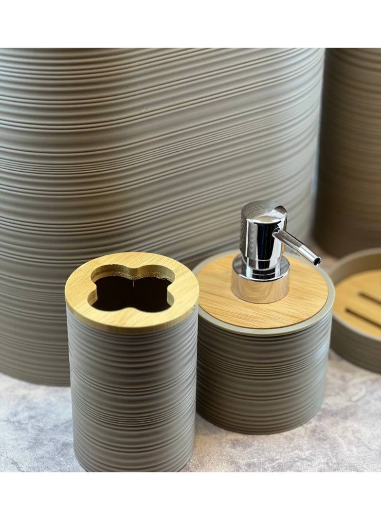 طقم إكسسوارات حمام متكامل باسكت بيضاوي بغطاء خشبي تصميم عصري وأنيق T - Image 3