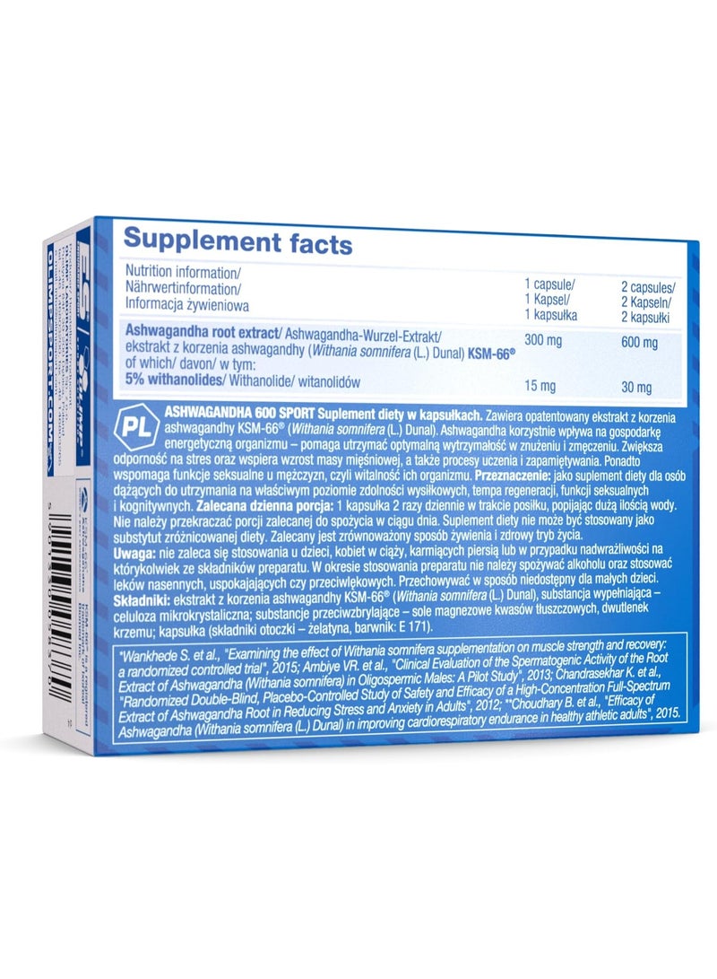 Olimp Ashwagandha 600 Sport, 60 Capsules | Standardized KSM-66® Ashwagandha Root Extract | Supports Energy, Reduces Fatigue & Enhances Physical Performance - Image 3