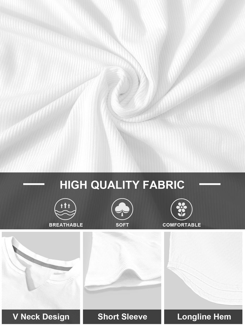 PLEPAN Muscle Shirts for Men Slim fit Short Sleeve V Neck Henley Shirts Longline Athletic Gym Workout T-Shirts, White, Medium - Image 4